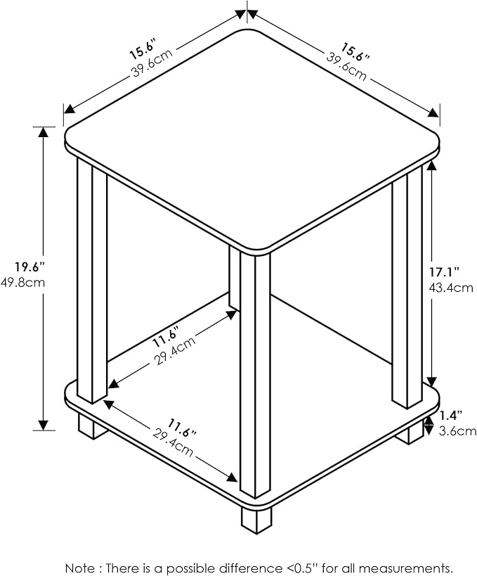 Furinno SIMPLISTIC Side Table Set of 2, 2-Tier End Table, Nightstand, Night Stand, Bedside Table, Easy Assembly, for Living Room, Bedroom, Amber Pine