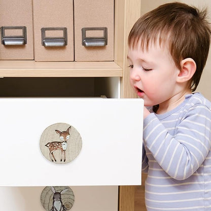 Animal Wood Dresser Cabinet Drawer Knobs Round Unique Decorative Wooden Drawer Knobs for Kids Cabinets (8, Log Color)