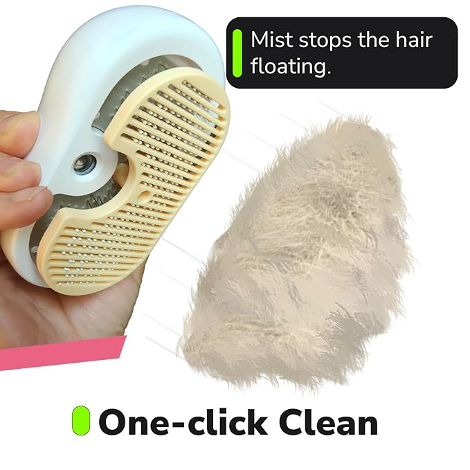 Misty - Moisturizing Pet Comb - Hair Brush with Mist, One-Click Clean, & Stainless Steel Bristles - Anti-Static Deshedding - Smooth Grooming for Cats, Dogs, & Small Pets - No Handle Compact Design-Mewly Pet