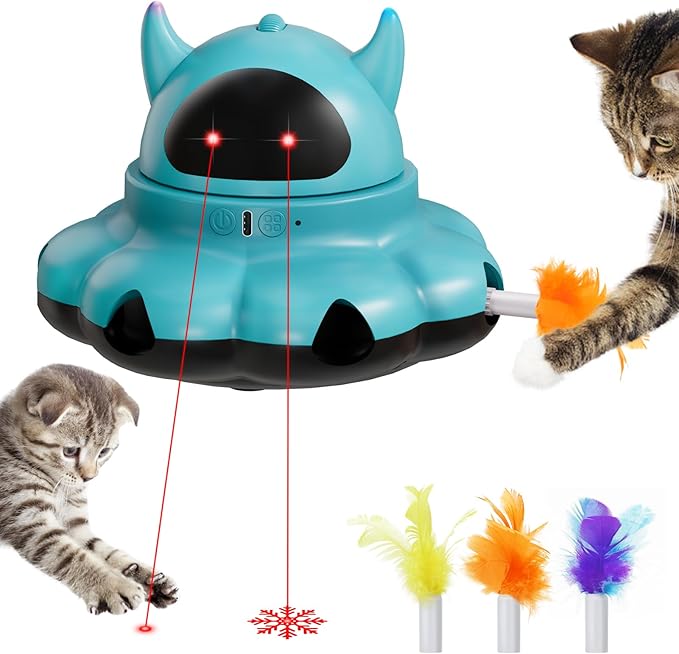 MIKK Cat Laser Toy Cat Feather Toys 2-in-1 Interactive for Indoor Cats Automatic with Remote Control Moving Ambush USB-C Rechargeable Electronic Kitten Toy for Indoor Exercise (Blue)-Mewly Pet