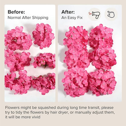 Auihiay 64pcs Hydrangea Artificial Flowers, Rose Red Artificial Hydrangea Flowers, Silk Hydrangea Heads with Stems for Garden, Home Party Baby Shower DIY Wedding Centerpiece (Rose Red)