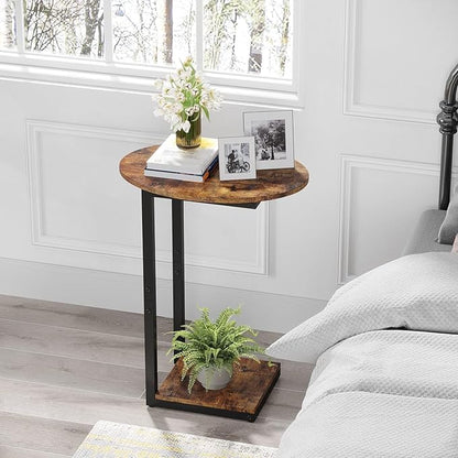 Hosfais Small Side Table Set of 2, C-Shaped Wood Sofa End Table with Metal Frame for Living Room, Bedroom, Small Spaces (Rustic Brown)