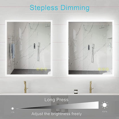 Wall-Mounted LED Square Bathroom Mirror, Makeup Mirror (36 inches x 30 inches,) 3 Color Stepless Dimmable Memory Bathroom Vanity Mirror with Lights CRI90+ 3000~6400K Smart Mirror with Touch
