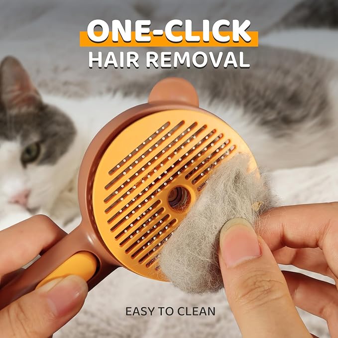Cat Steam Brush, Self Cleaning Pet Spray Hair Removal Comb with Release Button, 3 In 1 Cat Brush for Indoor Cats, Waterproof Pet Grooming Brushes for Long Short Haired Dogs Cats（Brown）-Mewly Pet
