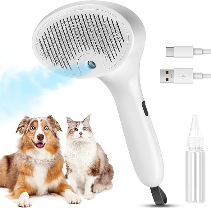 3 In 1 Cat Brush, Anti-Static Dog Brush One-click Self-cleaning Comb for Furry Pet, Rechargeable USB Cat Steam Brush for Shedding, Horse and Dog-Mewly Pet