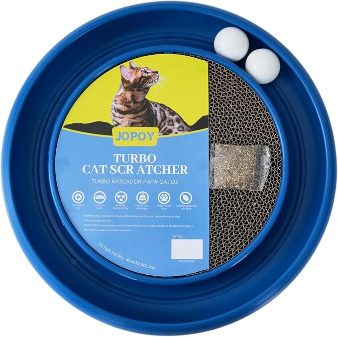 Interactive Cat Scratcher with Two Rotating Balls,Durable Scratch Pad for Indoor Play,Cardboard Cat Scratcher Pad with Cat Toy Ball Track and Catnip,2-in-1 Cat Toy (Blue)-Mewly Pet
