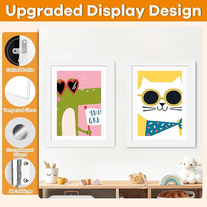 2 Pack Kids Artwork Frames Changeable 10 x 12.5 Inch Children Art Projects Kids Art Frames Front Opening Picture Display Frame, White