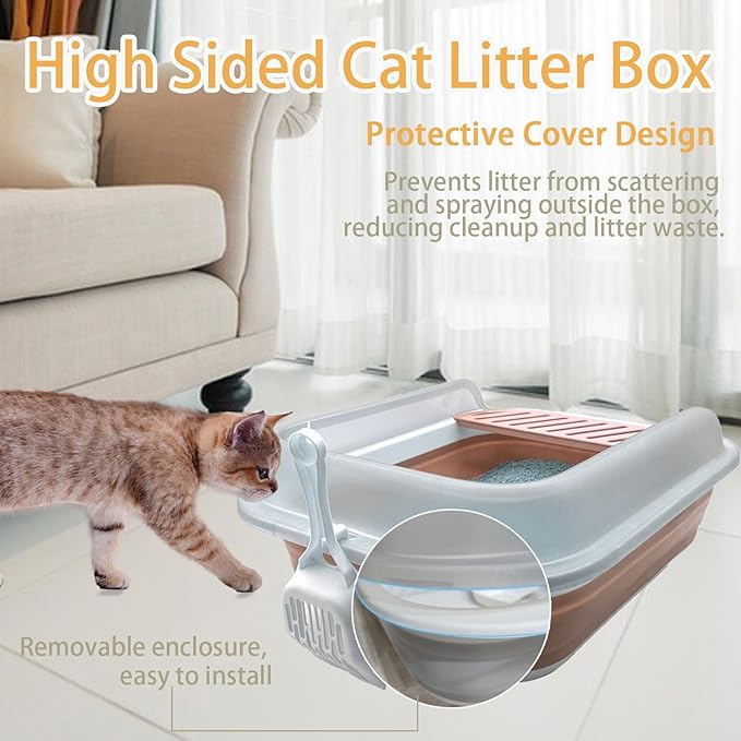 Low Entry Kitten Litter Box,Collapsible Cat Litter Box, Open Small Cat LitterBox with High Side Shallow Kitten Litter Pan Anti-Splashing Waterproof with Falling Sand Pedal-Mewly Pet