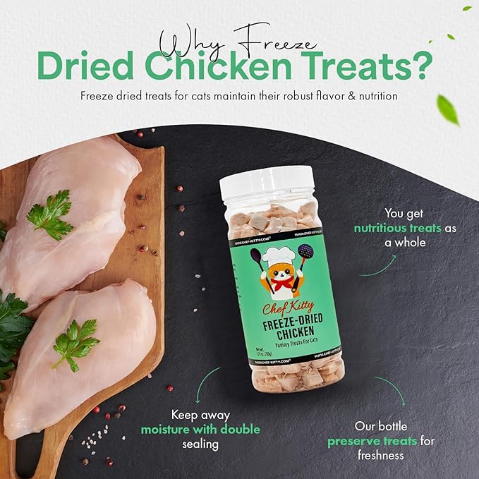 Freeze-Dried Chicken Treats for Cats & Dogs – 100% Human Grade, Single Ingredient, High-Protein, Healthy Snack – No Additives or Preservatives – 3.5oz - Inspected & Tested in USA-Mewly Pet