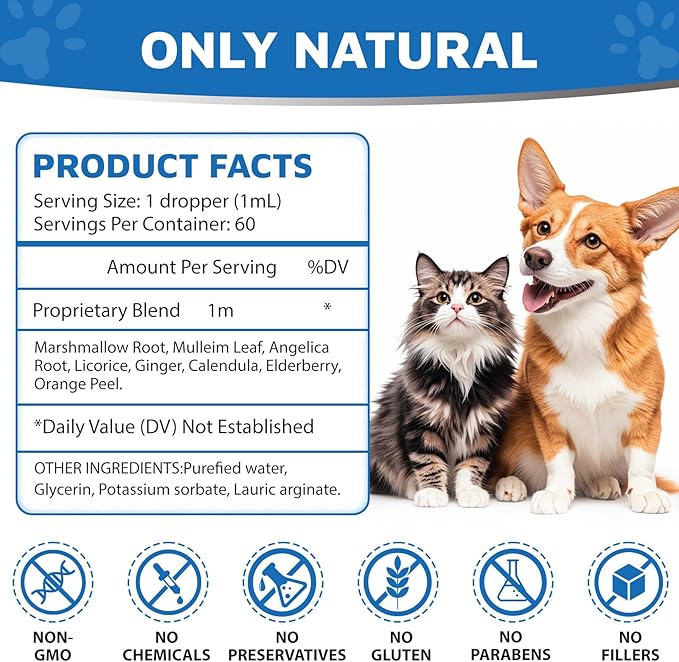 Kennel Cough Herbal Drops for Dogs & Cats,Dog Cough Treatment,Dog Cough Suppressant,Kennel Cough for Dogs,Coughing Treatment Liquid,Cough Treatment for Cats,Natural Cough Supplement for Cat-Mewly Pet