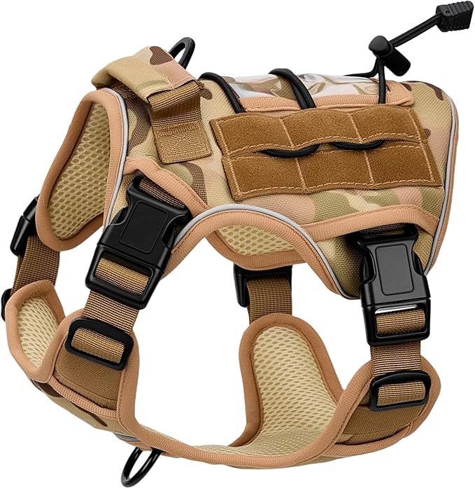 Heavy-Duty Tactical Dog Harness for Large Dogs, No Pull Adjustable Reflective Pet Vest with Molle System, K9 Military-Grade Control for Service Training, Outdoor & 10+ Breeds, Desert Camo, Small-Mewly Pet