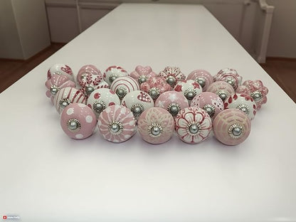 Dresser Knobs for Cabinets and Drawers - Assorted Multicolor Ceramic Pull Handle for Kitchen Cupboard Wardrobe Decorative Furniture Hardware - Pack of 25