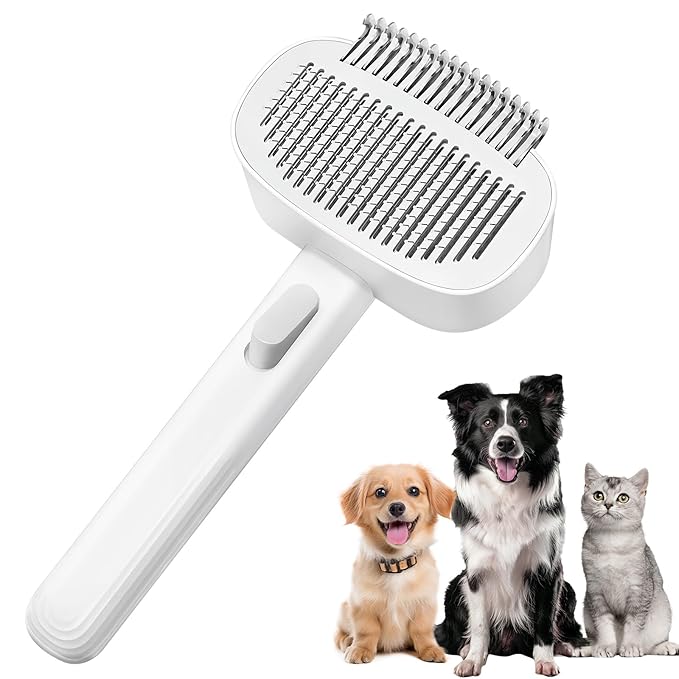 2-in-1 Deshedding Brush & Dematting Comb for Cats, Cat Brush for Long Haired Cats, Effectively Removes Matted Fur & Tangles, White-Mewly Pet