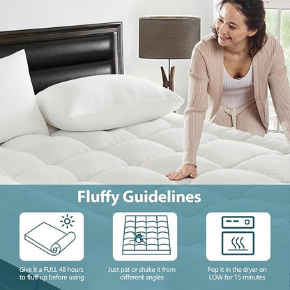 CYMULA Full Size Mattress Topper - Extra Thick Cooling Mattress Pad Cover for Back Pain - Soft Mattress Protector Firm Bed Topper Pillow Top with 8-21 Inch Deep Pocket 3D Snow Down Alternative Fill