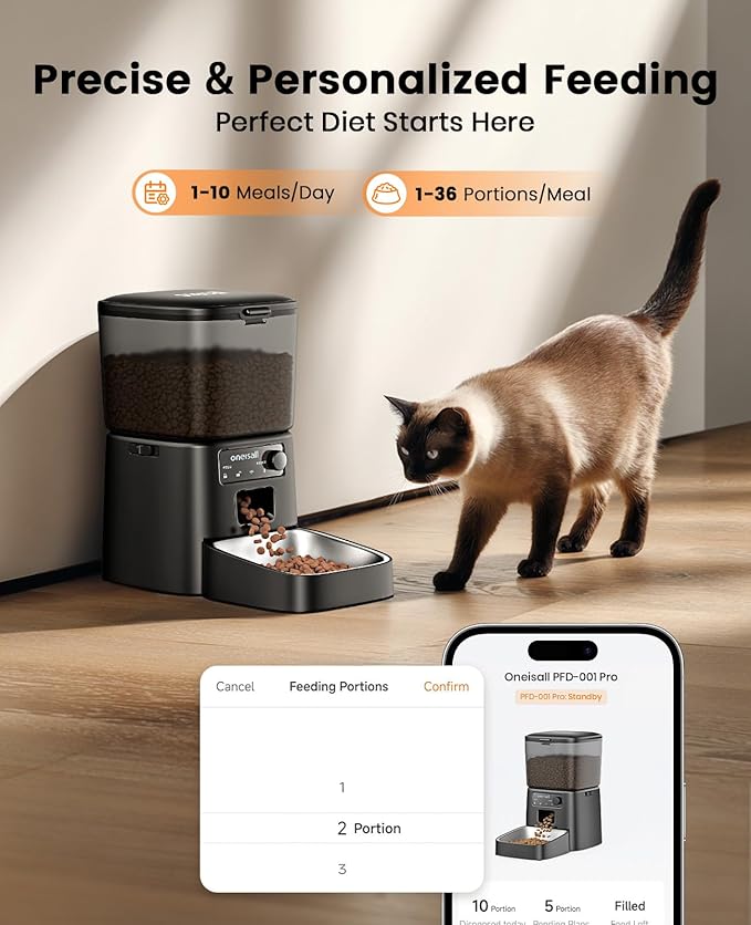 oneisall Automatic Cat Feeder, WiFi Cat Food Dispenser with App Control, Auto Cats Feeder Automatic for Dry Food, Smart Pet Food Dispenser with Portion Control for Small Pets Indoor-Mewly Pet