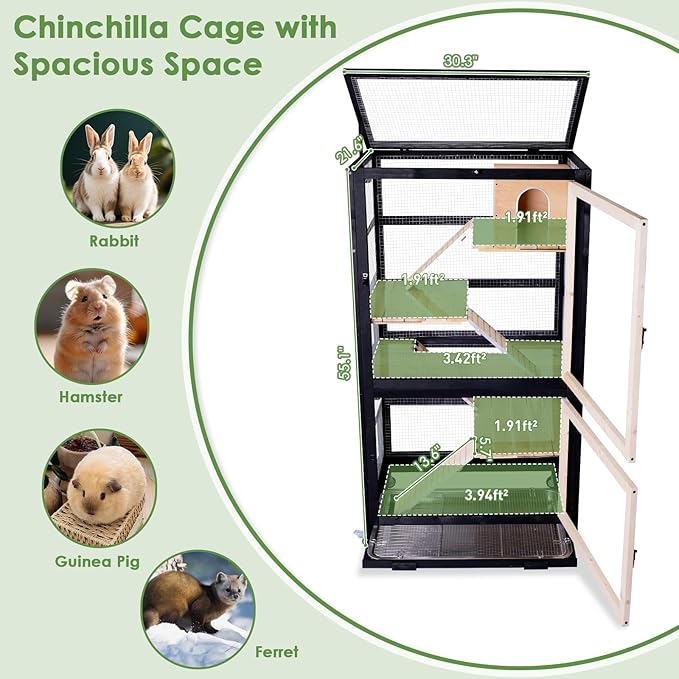 Chinchilla Cage Large Critter Nation Enclosure for Squirrel Chameleon Ferret Rat Guinea Pig Rabbit with Ramps, Chew-Proof Ramps & Slide-Out Tray-Mewly Pet