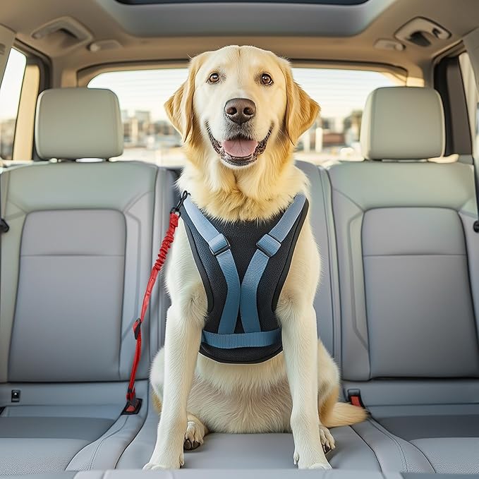 3 Pack Thickened Dog Seat Belt Adjustable Dog Car Seatbelts for Vehicle Nylon Pet Safety Seat Belt with Elastic Bungee Buffer Durable Car Harness for Dogs,Red-Mewly Pet