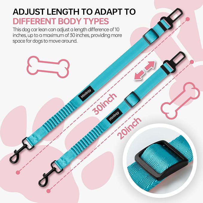 3 Pack Thickened Adjustable Dog Car Harness, Retractable Dog Car Harness Adjustable Dog Seat Belt for Car, Dog Car Leash Made of Thickened Nylon Material and Reinforced Metal Hook, Light Blue-Mewly Pet