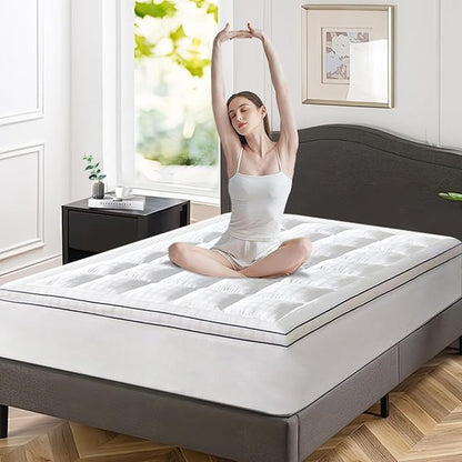 ABENE Mattress Topper for Back Pain Relief, Extra Thick Mattress Pad Pillowtop, Soft Cotton Cover with 8"-21" Deep Pocket, 1300gsm Overfilled Down Alternative Filling (Cotton White, California King)