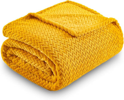 NEWCOSPLAY Super Soft Twin Blanket Mustard Yellow Premium Silky Flannel Fleece Leaves Pattern Lightweight Bed Blanket All Season Use (Mustard Yellow, Twin(60"x80"))
