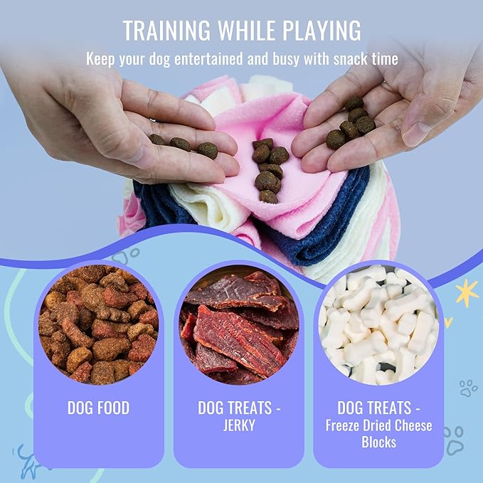 Pet Snuffle Ball, Puzzle Sniffing Interactive Dog Ball for Blind Dogs Training Stress Relief Dog Enrichment Toys Treat Machine Washable (15cm, Classic Pink Blue White)-Mewly Pet