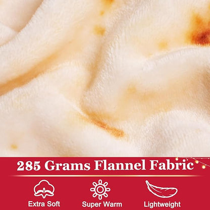 Jorbest Burrito Tortilla Throw Blanket Birthday Gifts for Women Men Teen Boys Girls, Novelty Tortilla Food Blanket Funny Gifts for Adult Kids, 285 GSM Soft Flannel Taco Blanket (Beige, 71 inches)