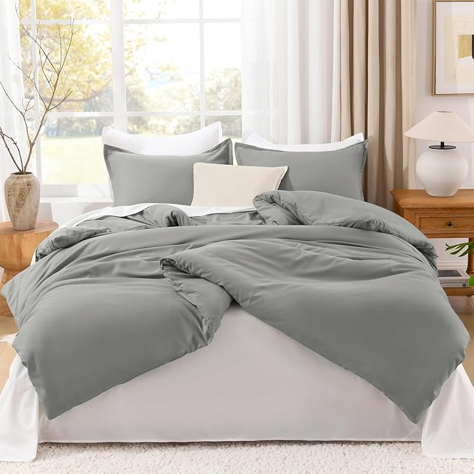 Litanika Comforters Medium Gray California King Size, 3 Pieces Lightweight Solid Bedding Set & Collections, All Season Fluffy Bed Set (104x96In Comforter & 2 Pillowcases)