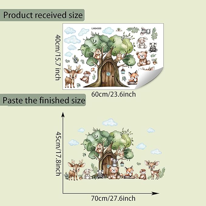 Jungle Animal Wall Stickers Forest Safari Wall Decals Kid Room Nursery Baby Bedroom Décor (Tree House Animals)