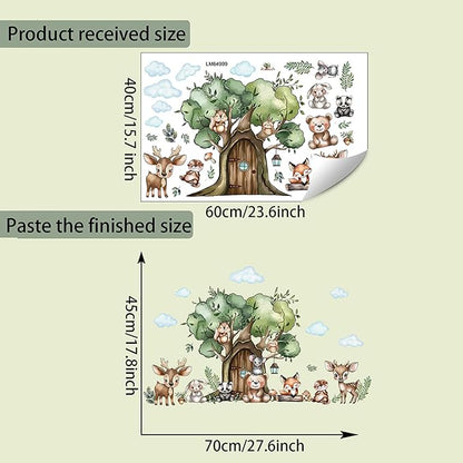 Jungle Animal Wall Stickers Forest Safari Wall Decals Kid Room Nursery Baby Bedroom Décor (Tree House Animals)