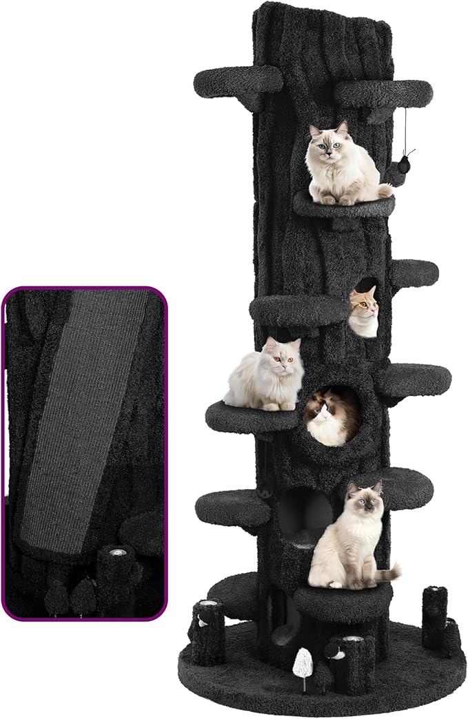 Luxury Cat Tree Tower for Indoor Cats,88.6" Tall Cat Tree,Multi-Level Furniture Activity Center with Scratching Posts Stand House Condo Funny Toys Kittens Pet Play House, Black-Mewly Pet