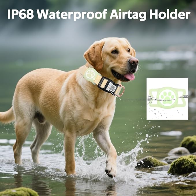 Dog Collar with Waterproof AirTag Holder & Anti-Lost QR Code, Cute Bling Warpping Adjustable Width for Small Medium Large Pet (Yellow, L)-Mewly Pet