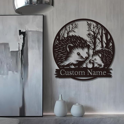 Custom Hedgehog Metal Sign, Personalized Hedgehog Metal Wall Art,Hedgehog Lovers Gift Metal Kid Room Decor,Personalized Hedgehog Lover Name Sign,Kid Nursery Decoration (Hedgehog C)