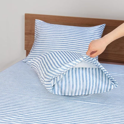 Mejoroom Striped Queen Size Sheet Set - Hotel Luxury 1800 Bedding Sheets & Pillowcases - Deep Pocket Fitted Sheet, Soft, Breathable, Wrinkle & Fade Resistant - 4 Piece (Blue Stripe)