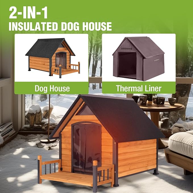 Dog House Outdoor Insulated, Sturdy & Warm Winter Puppy Shelter, 45" L Large Dog Kennel with Chew-Proof Iron Frame, Suitable for Small to Large Dogs(Brown)-Mewly Pet