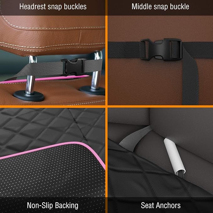 Active Pets Dog Car Seat Cover, Waterproof Front Seat Protector for SUV Truck Sedan, Pet Safety Travel Comfort System with Universal Fit, Pink-Mewly Pet