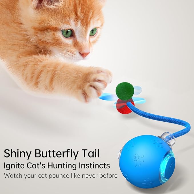 Interactive Cat Toy Ball- 2025 Smart Rolling Cat Toy with Shiny Tail, Motion Activated Boredom Relief for Indoor Cats, USB Rechargeable & Obstacle Avoidance-Mewly Pet