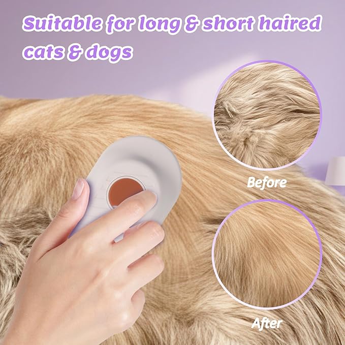 4 in 1 Cat & Dog Steam Brush for Long/Short Hair Shedding - Rechargeable Pet Grooming Brush with Anti-Static Steam Spray, Foldable Handle & Dual Massage Modes for Home Pet Spa Cleaning-Mewly Pet