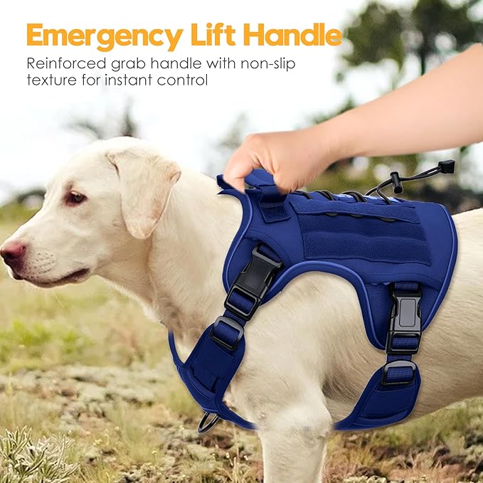 Heavy-Duty Tactical Dog Harness for Large Dogs, No Pull Adjustable Reflective Pet Vest with Molle System, K9 Military-Grade Control for Service Training, Outdoor & 10+ Breeds, Dazzling Blue, X-Large-Mewly Pet
