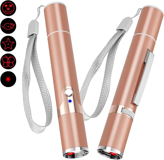 TBTeek Cat Toys for Indoor Cats, 2 Pieces, Rechargeable, 7 Adjustable Patterns, Interactive Kitten Pet Dog Red Dot Chase Light Toy for Cats Fun Playing Exercise(Rose Gold)-Mewly Pet
