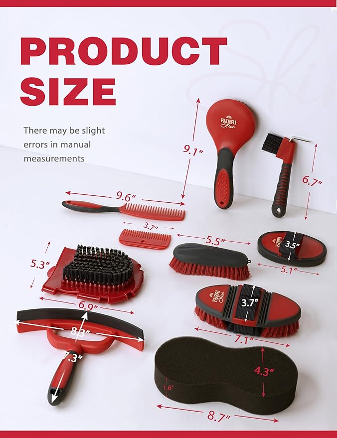 11PCS Horse Grooming Kit Curry Comb Sweat Scraper Horse Bathing Supplies Grooming Tools with Storage Bag Shadowberry-Mewly Pet