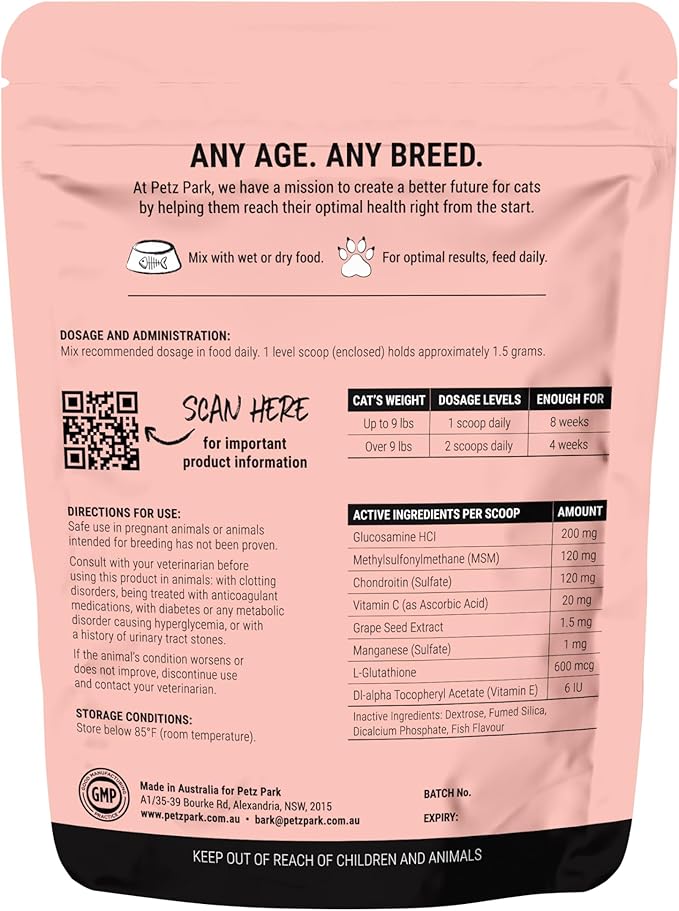 Hip and Joint Supplement for Cats - Glucosamine, Chondroitin, MSM for Joint Hip Care, Arthritis Pain Relief, Mobility Support, Cartilage Health, Inflammation Reduction - Senior Cat Support, 60 Scoops-Mewly Pet