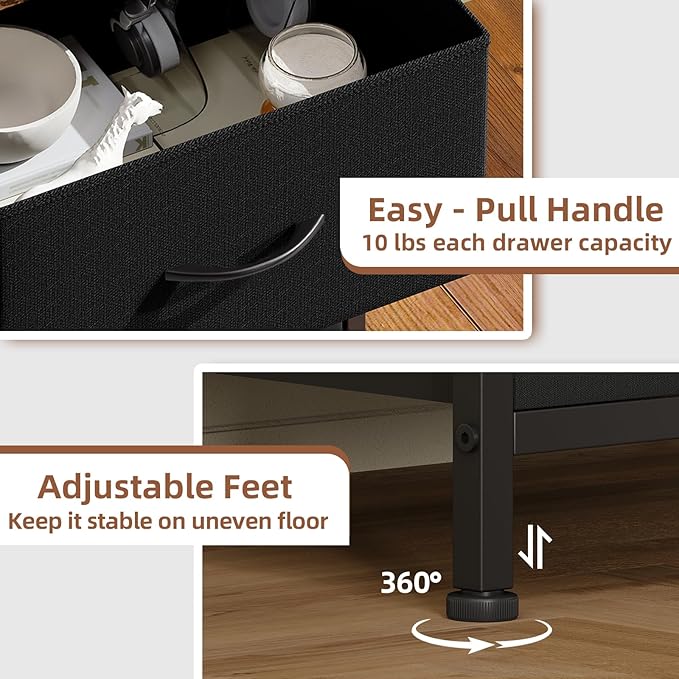 Somdot Nightstand, Small Dresser for Bedroom with 2 Drawers, Bedside Table Night Stand End Table with Fabric Bins for Bedroom Kids Closet Dorm Guest Room, Black Rustic Brown
