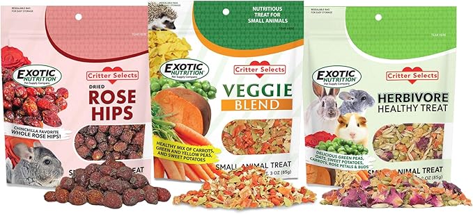 Exotic Nutrition Herbivore Treats (3 Pack) - for Guinea Pigs, Rabbits, Hamsters, Gerbils & More-Mewly Pet