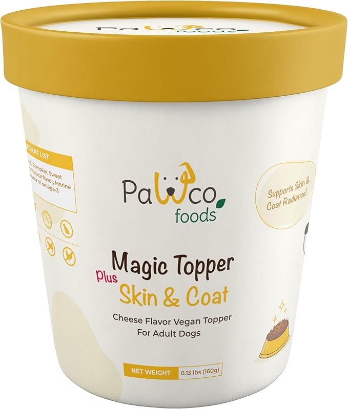 PawCo Magic Topper Skin & Coat - Dog Food Topper for Healthy Skin & Shiny Fur, Grain-Free Meal Enhancer with Omega-3 & DHA, 160g-Mewly Pet