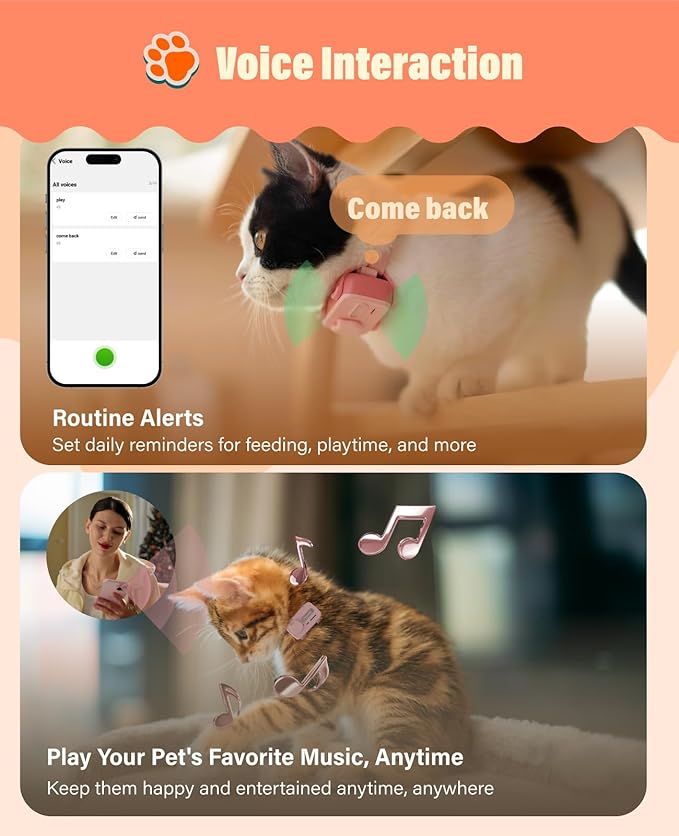 GlocalMe PetPhone for Dog and Cat, Support Play Music and Two-Way Call, Pet Community and AI Health Alerts, Real Time Tracking and Virtual Fence, Unlimited Range Pet GPS Tracker (Pink)-Mewly Pet