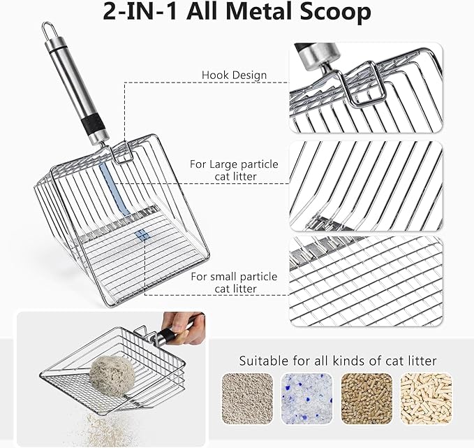 Stainless Steel Litter Box, Extra Large Litter Boxes for Big Cats, XL Metal Cat Litter Box with Lid, Anti-Urine Leakage, Non-Sticky, Include Cat Mat and Litter Scoop-Mewly Pet