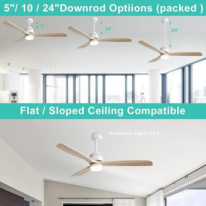 Sofucor Ceiling Fan with Lights, 60 Inch Large Mordern Wood Ceiling Fan with Remote for Indoor Farmhouse Bedroom Living Room Outdoor Patio Porch, Reversible DC Motor, Noiseless