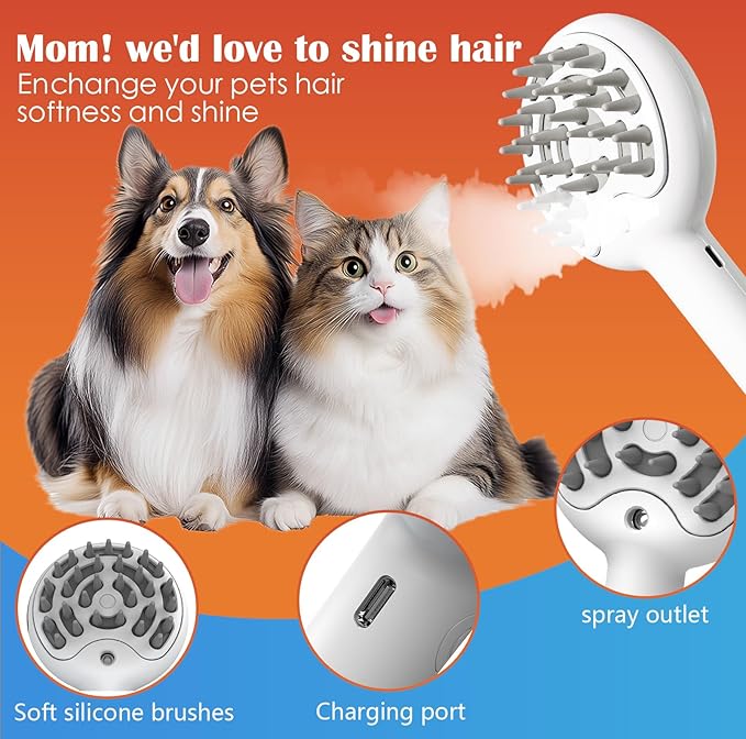Cat Brushes for Indoor Cat, 6 in 1 Pet Steam Brush for Dog Cats Grooming Kit Supplies Hair Grooming for Long Short Hair Cats Dogs Massage & 2 Water Spray Modes Shedding Brush-Mewly Pet