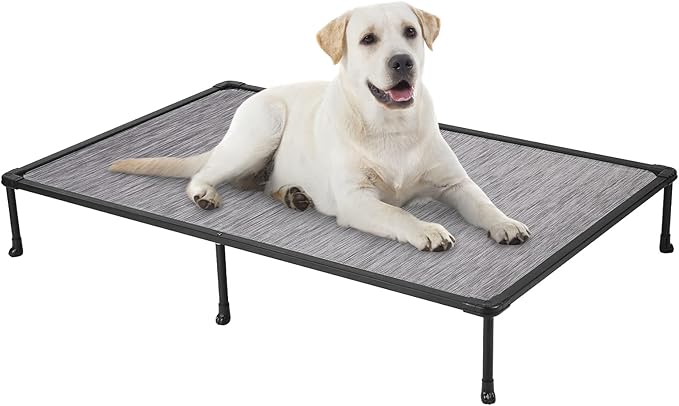 Veehoo Chewproof Elevated Dog Bed - Cooling Raised Pet Cot, Breathable Mesh, Washable & Non-Slip for Large Dogs, Indoor/Outdoor, Black Silver Mat and Black Frame, 59x37inches (Model CWC2203A03)-Mewly Pet