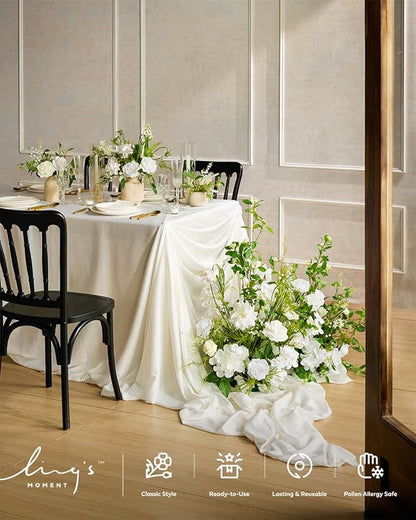 Ling's moment 41.0" Tall Free-Standing Wedding Aisle Artificial Flowers for Ceremony Decor, 2PCS White Walkway Floral Chair Markers, Faux Rose Altar Arch Arrangement Spring Decorations Outdoor